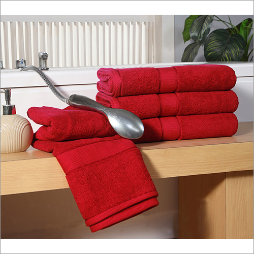 Red Double Ply Bath Towel - Cotton Fabric, Rectangular Size, Maroon Color, Mix Weight 350-450 GSM | Plain Pattern, Customized Shape, Stylish Design