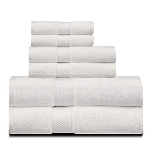 White Family Towel Set - Cotton, Mix Size 350-450 GSM | Rectangular Shape, Plain Pattern, Customize Style