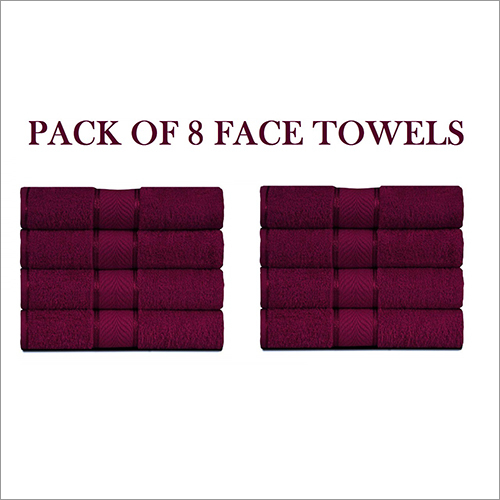 Cotton Face Towel Set - 6"x28" Rectangular And 4 Washcloths 13"x13", Multi Color, Plain Dyed