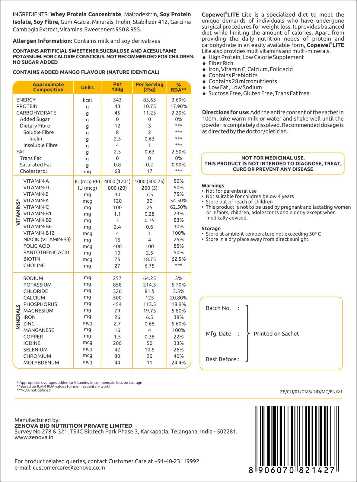Copewel Lite (Weight Loss Nutrition) Age Group: Old-aged