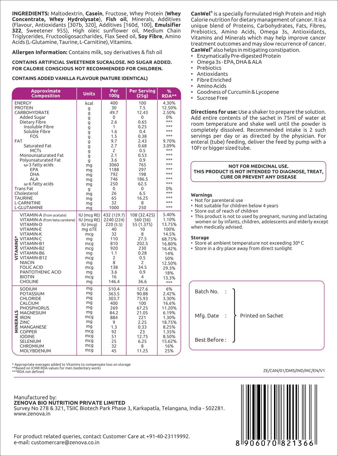 Canwel Cancer Nutrition Age Group: Children