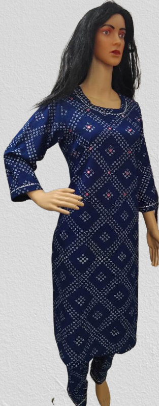 Cotton Printed Aari Work Kurtis Pant Set Bust Size: 38