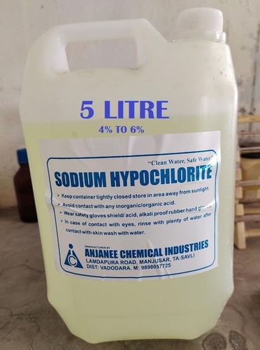 (4% To 6% ) 5 Litre Sodium Hypochlorite Solution Cas No: 7681-52-9