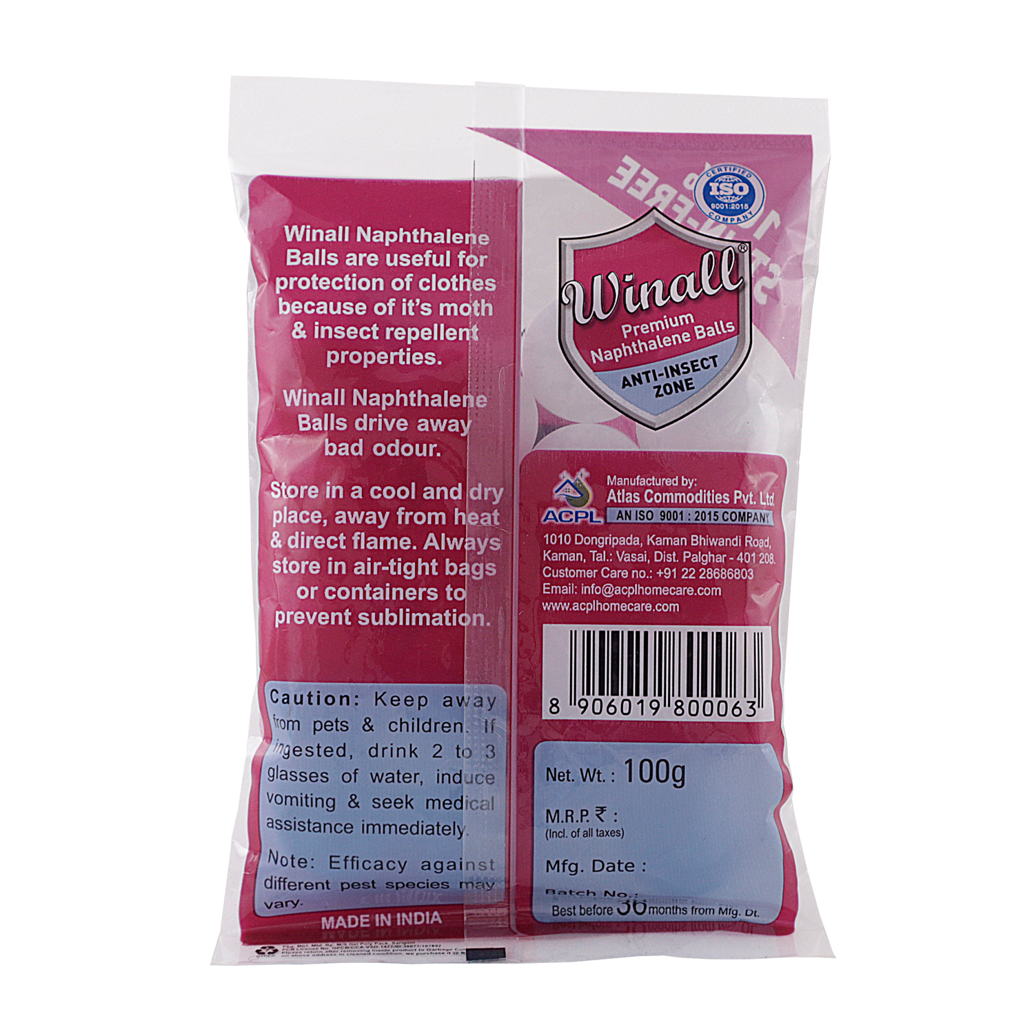 Winall Naphthalene Balls (100 Gms) - White, Round Shape | Anti-insect Protection For Clothes & Blankets In Cupboards And Kitchens