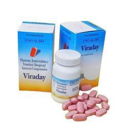 Viraday Tablet Ingredients: Mtricitabine (200mg) + Tenofovir Disoproxil Fumarate (300mg) + Efavirenz (600mg)