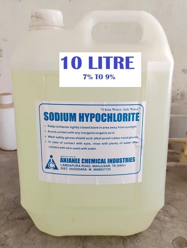 (7% To 9%) 10 Litre Sodium Hypochlorite Solution Cas No: 7681-52-9