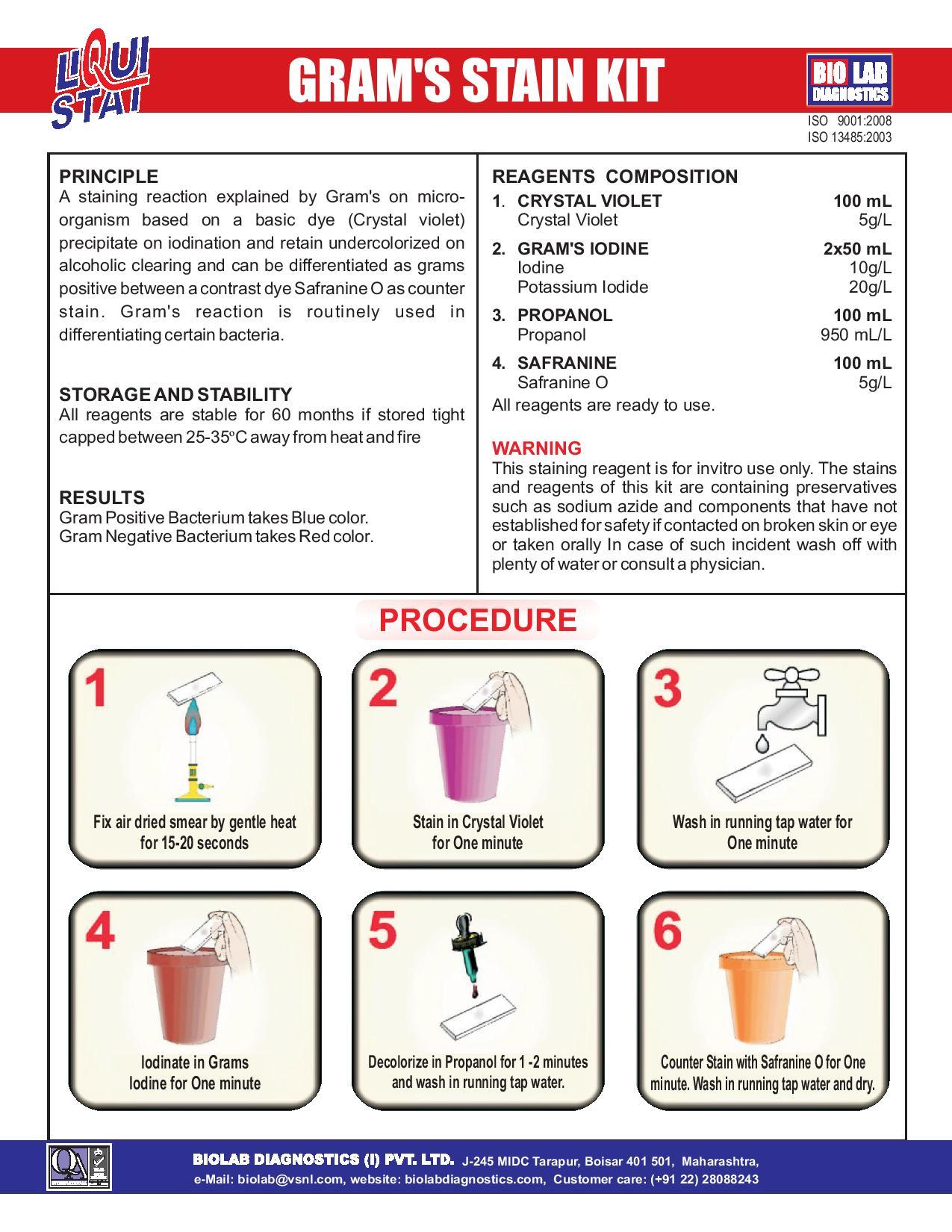 Gram Stain Kit - Premium Quality Reagents , Essential Tools For Microbial Analysis And Accurate Results