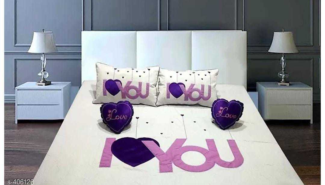 Love-themed Bed Sheet Set - Cotton, Queen Size 90x100, Pink Color | 5 Pieces Including 2 Love Patch Pillows (18x28) & 2 Heart Cushions (12x12) With Attractive Bag Packing