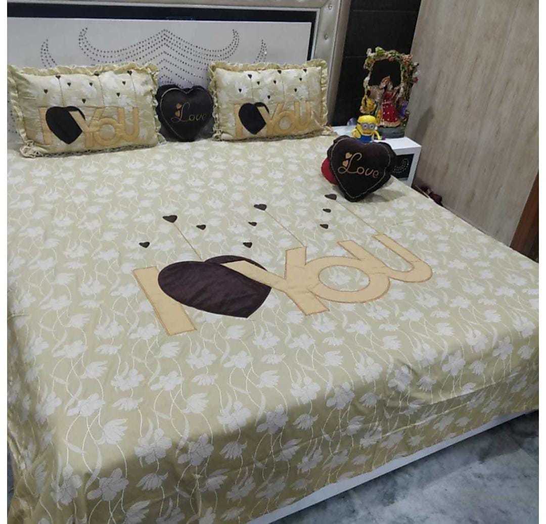 Love-themed Bed Sheet Set - Cotton, Queen Size 90x100, Pink Color | 5 Pieces Including 2 Love Patch Pillows (18x28) & 2 Heart Cushions (12x12) With Attractive Bag Packing