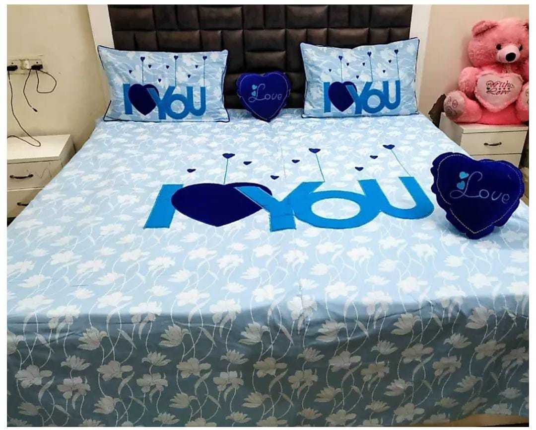 Love-themed Bed Sheet Set - Cotton, Queen Size 90x100, Pink Color | 5 Pieces Including 2 Love Patch Pillows (18x28) & 2 Heart Cushions (12x12) With Attractive Bag Packing