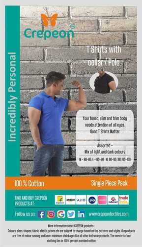 CREPEON Mens T Shirt with Collar - 100% Cotton, All Sizes Available, Attractive Assorted Light and Dark Colors, Half Sleeve Polo Neck Design