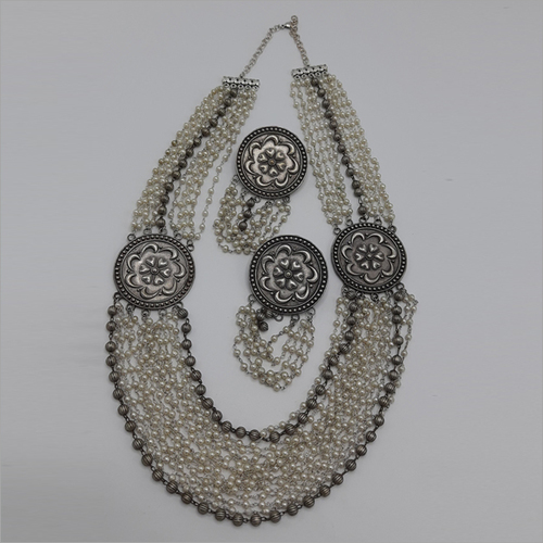 Long Moti Oxidize Necklace Set