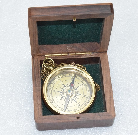 Polish Finish Brass Compass With Box