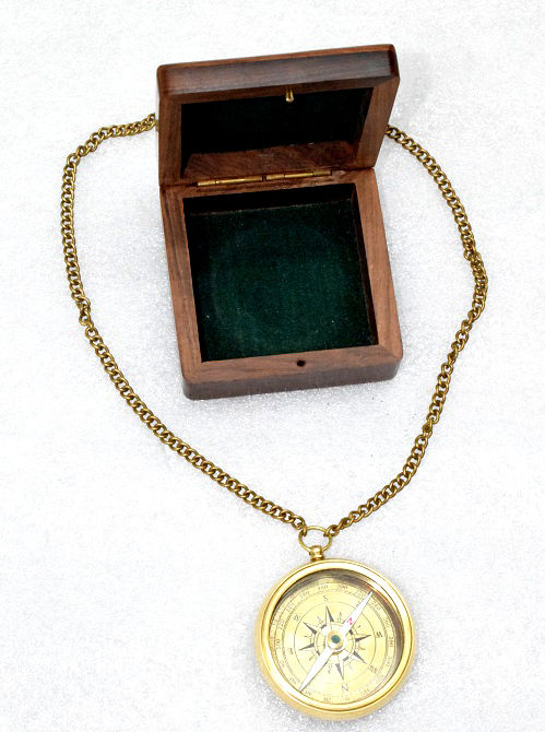 Polish Finish Brass Compass With Box
