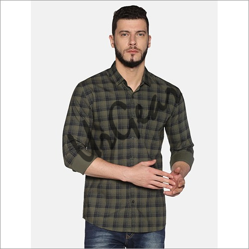 UrGear Mens Slim Fit Cotton Checked Shirt - 100% Combed Cotton, Sizes S-XXL, Green Color, Long Sleeves, Breathable & Bio-Washed Fabric