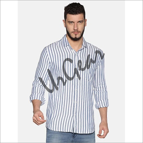 UrGear Mens Slim Fit Cotton Striped Shirt - 100% Combed Cotton, Sizes S-XXL, Blue Color, Long Sleeves, Spread Collar, Breathable & Washable, Yarn Dyed