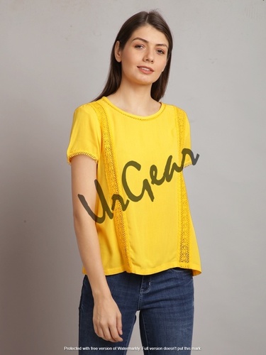 No Fade Urgear Casual Solid Lace Women Yellow Top