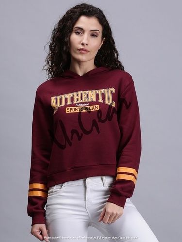 Maroon Trendy Women Hooded Sweatshirt