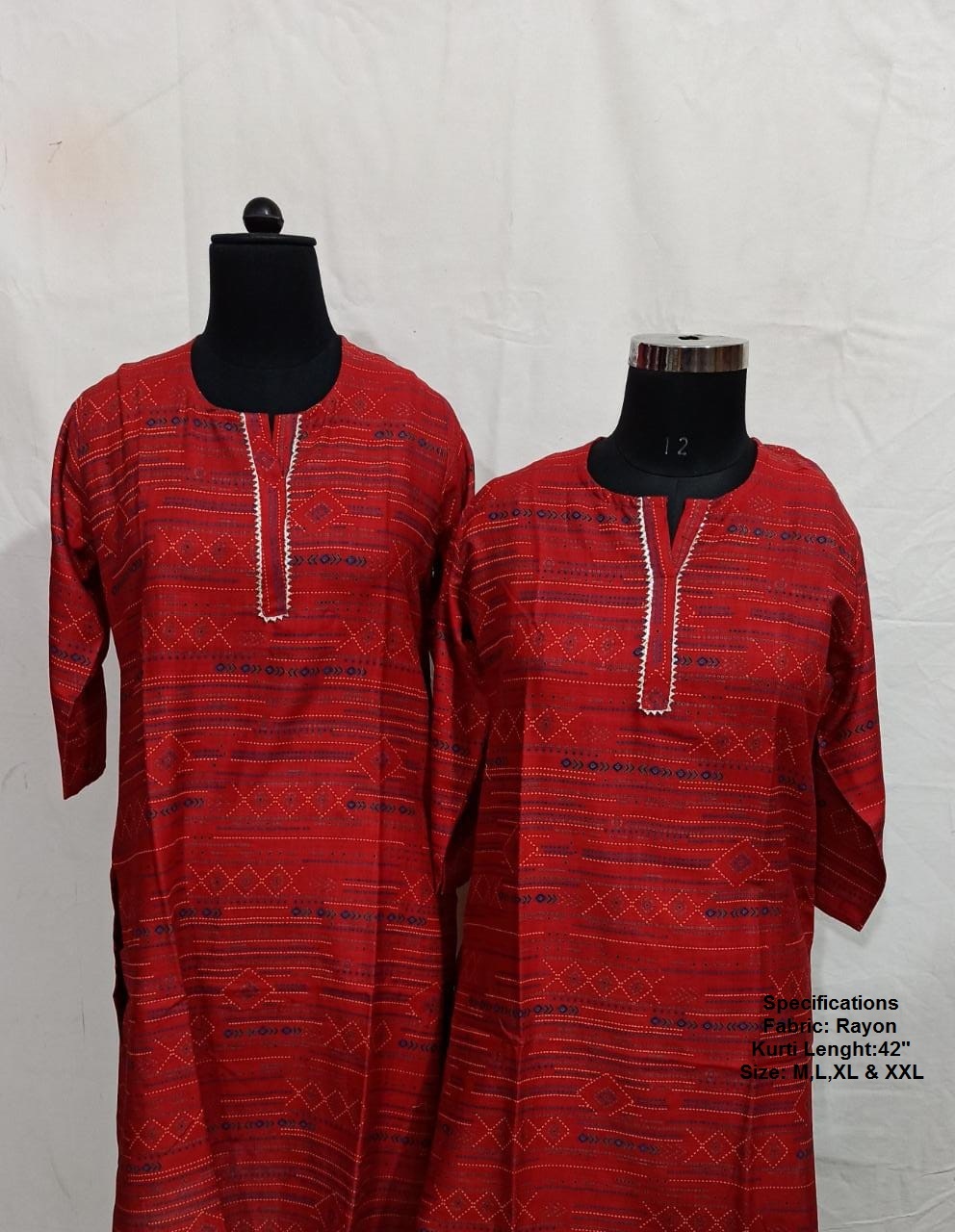 Rayon Printed Kurti - Pure Cotton Ethnic Attire With 40" Length, 38" Plazo & 2.5 Mt Dupatta | Dry Clean, Washable, Classic 3-4th Sleeve, Summer-winter Friendly