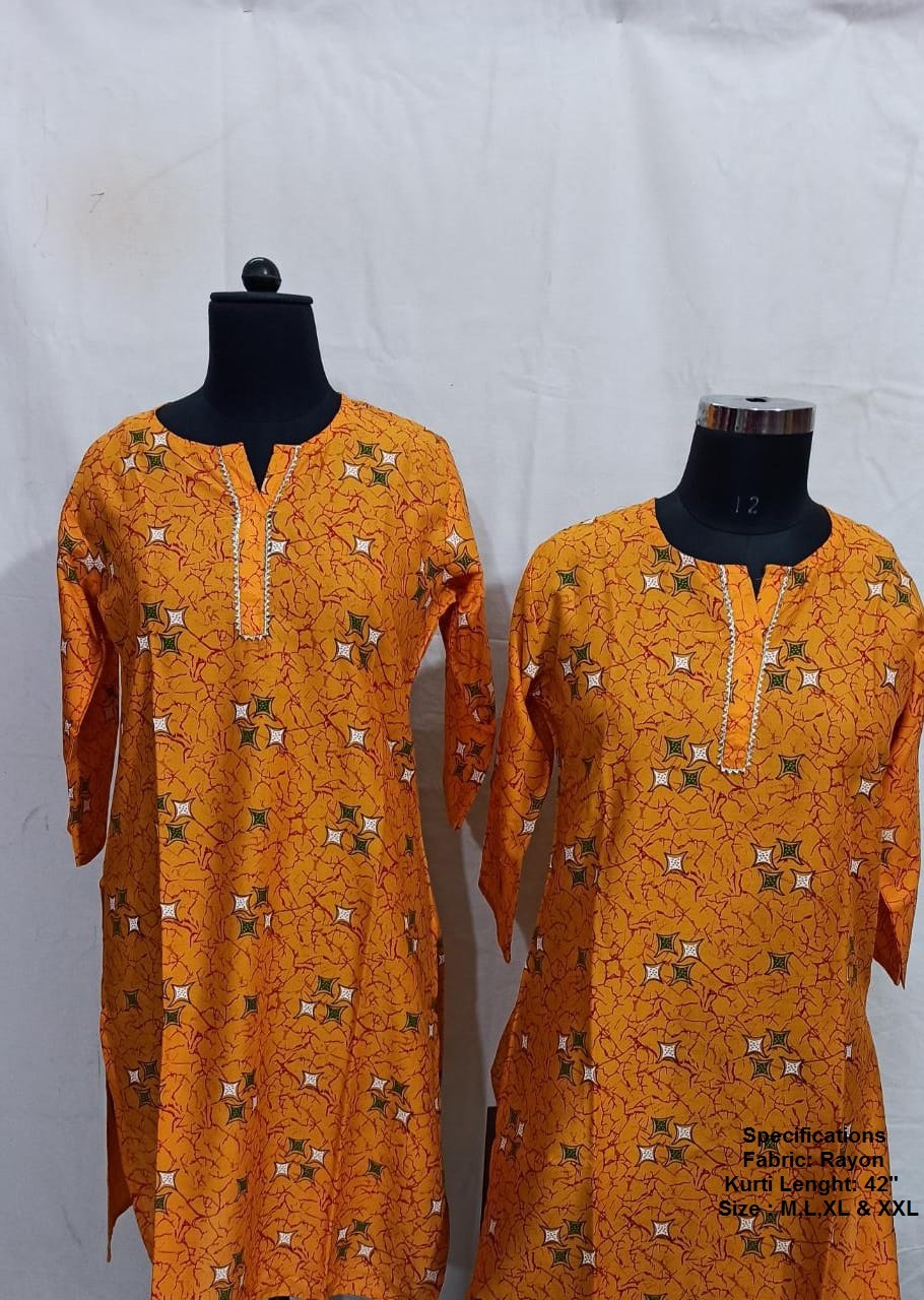 Rayon Printed Kurti - Pure Cotton Ethnic Attire With 40" Length, 38" Plazo & 2.5 Mt Dupatta | Dry Clean, Washable, Classic 3-4th Sleeve, Summer-winter Friendly