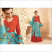 वॉशेबल मास्लिन डिजिटल प्रिंट डिज़ाइनर पार्टी वियर गाउन