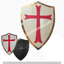 Medieval Knight Cross Heater Shield - 24 Inch Lightweight Steel | Handmade Antique Imitation, Chrome Plating, European Warrior Theme