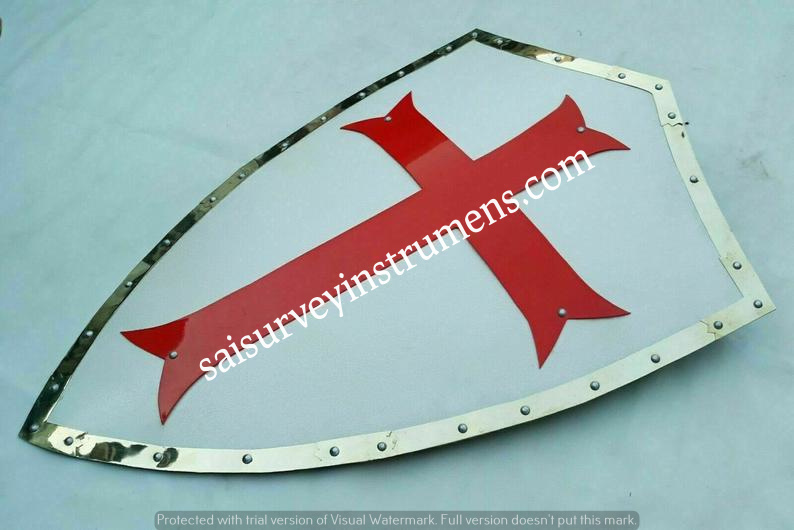 Medieval Knight Cross Heater Shield - 24 Inch Lightweight Steel | Handmade Antique Imitation, Chrome Plating, European Warrior Theme