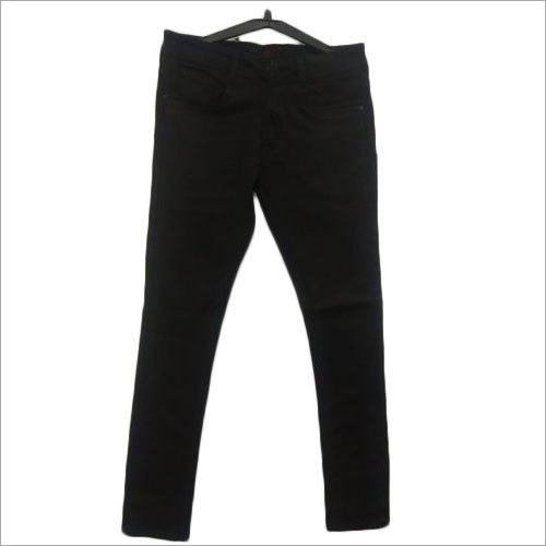 Washable Mens Black Cotton Plain Jeans