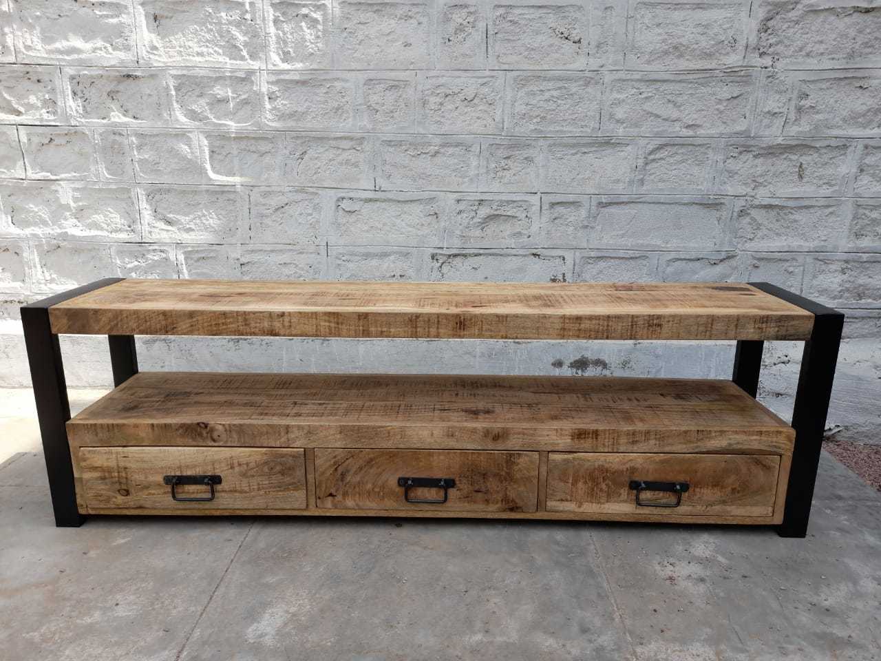 Iron And Wooden Tv Cabinet - Eco-friendly Wood And Iron, Natural Color, Durable And Easy To Clean | European Style, Foldable Design, Modern Sophistication
