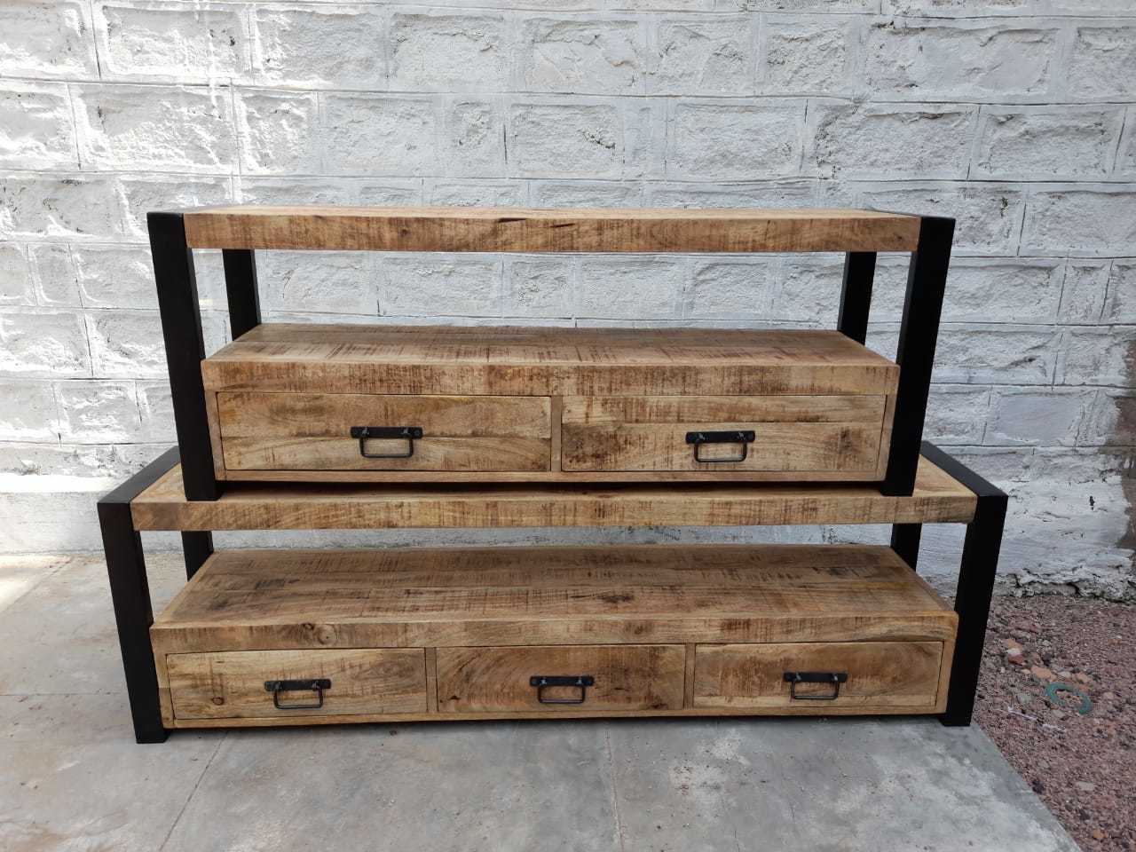 Iron And Wooden Tv Cabinet - Eco-friendly Wood And Iron, Natural Color, Durable And Easy To Clean | European Style, Foldable Design, Modern Sophistication