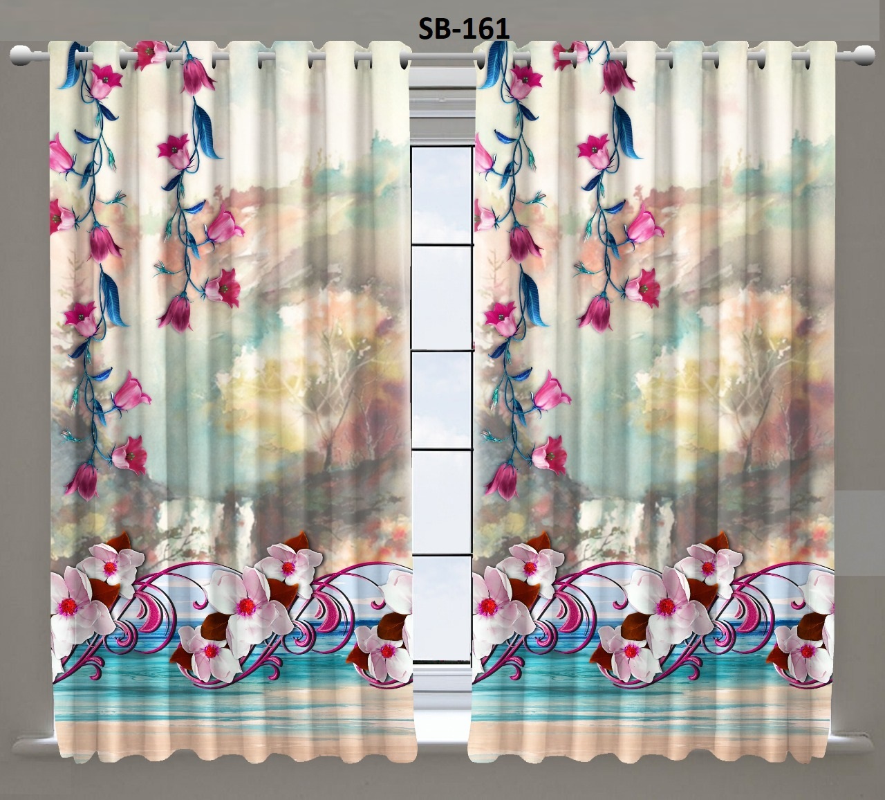 Blackout Digital Print Curtains - Polyester Material, 48 Inch Width , Multi-color , All Sizes Available