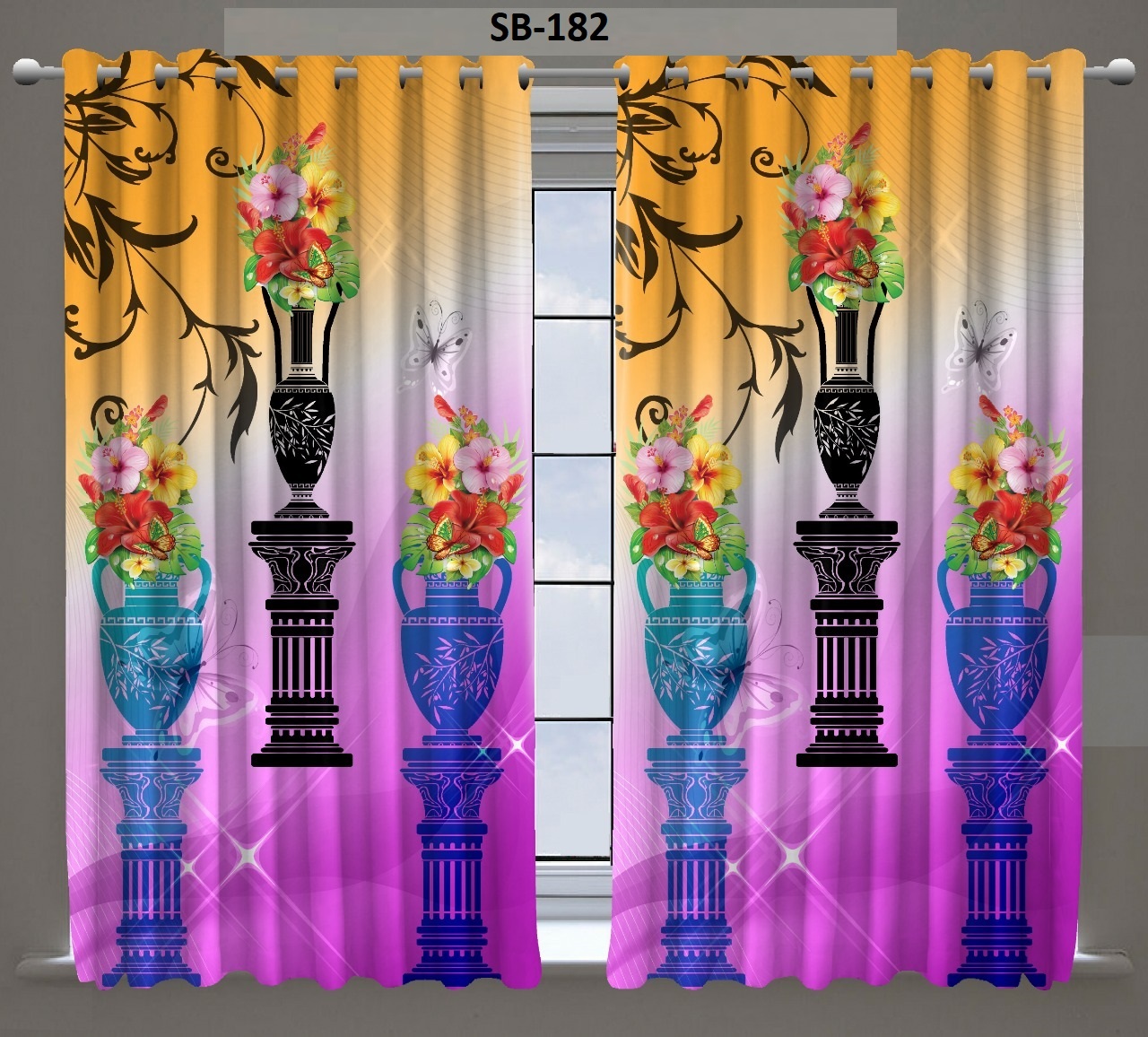 Blackout Digital Print Curtains - Polyester Material, 48 Inches Width , Multi-color Design With All Sizes Available