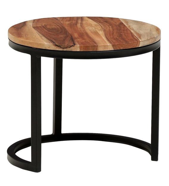 Round Nesting Table - Solid Rosewood, 28x28x19 Inches, Natural Finish | Handmade Artwork, No Assembly Required, Indoor Furniture