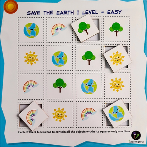 Save The Earth Sudoku - Wooden Board, Multicolor Square Design For Children, Engaging Fun Game