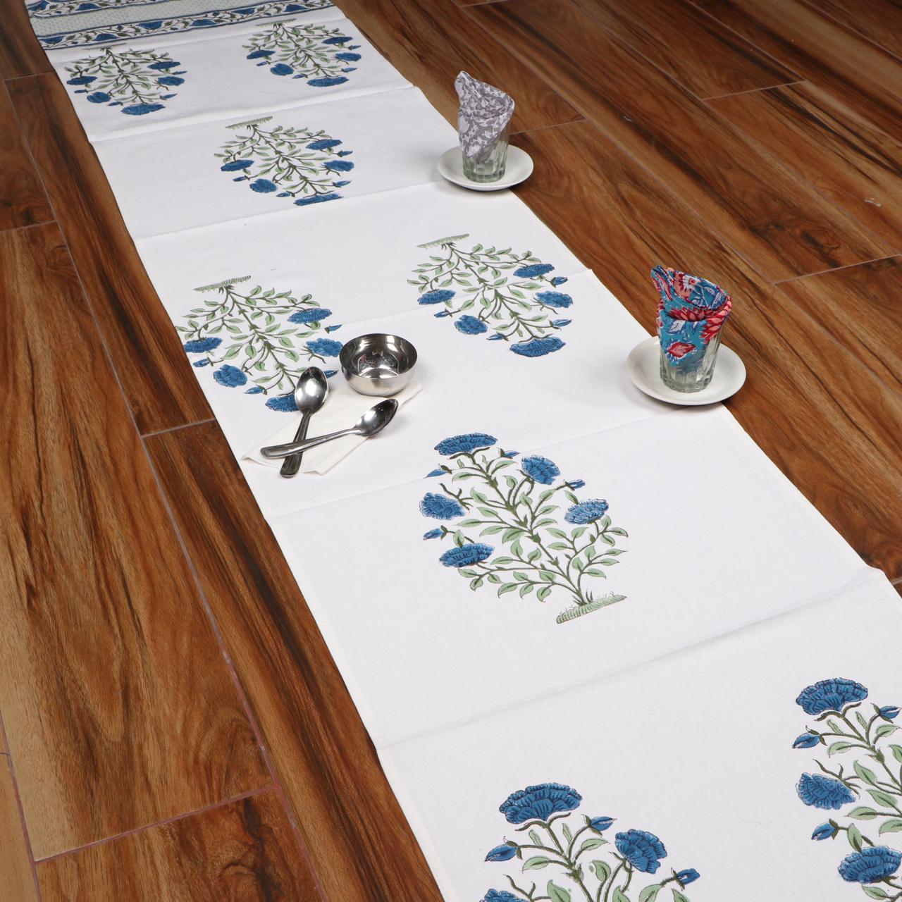 Hand Block Printed Cotton Runner - 20x60 Inches | Vibrant Color Contrasts, Durable Fabric, Elegant Design Motifs For Home Furnishing