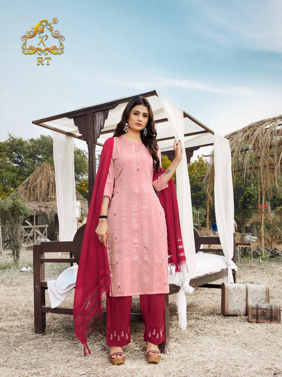 Dry Cleaning Vasant By Rijiya Trends Viscose Weaving Jari Lining Kurtis Catalogue