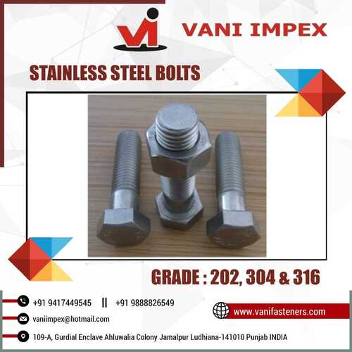 Stainless Steel Bolts - M6 to M36, Silver Hexagonal Fasteners, Grade 202, 304 & 316 | Industrial Usage, Rigid Design, Durable Finish, Boxed Packaging