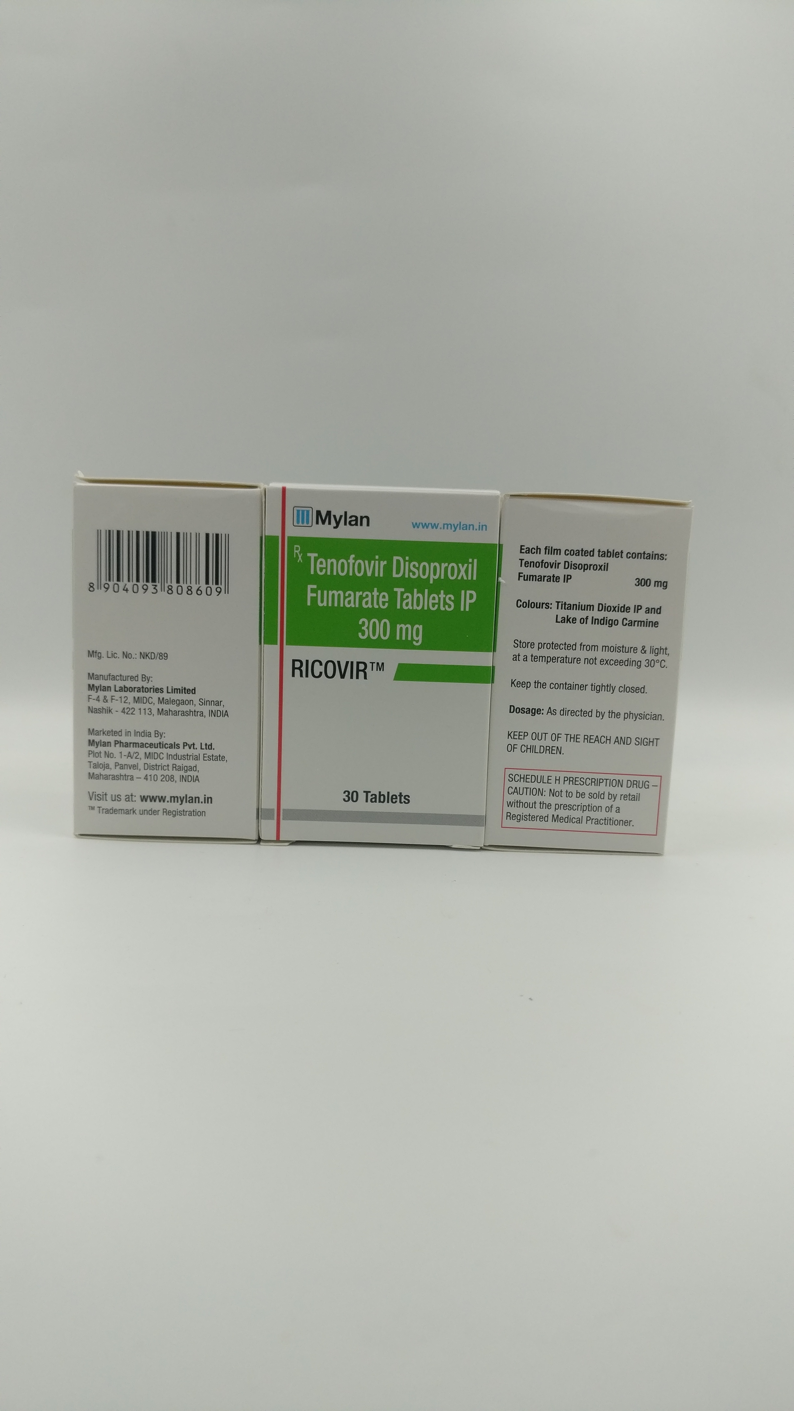 Ricovir Tablet (	Tenofovir Disoproxil Fumarate Ip 300mg) Recommended For: As Per Physician