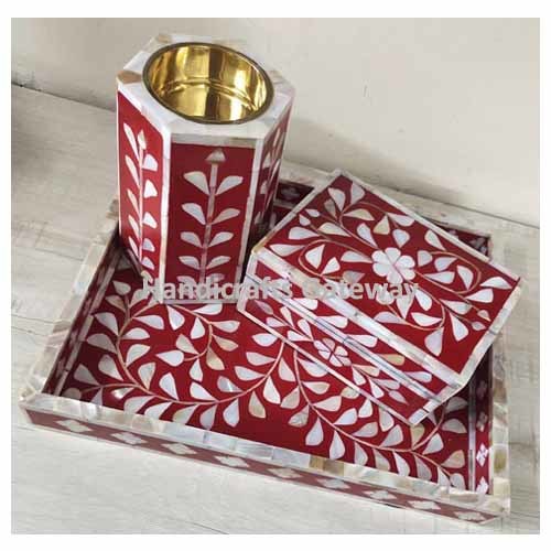 Handmade Red Mother Of Pearl Bakhoor Burner Set - Sea Shell Mother Of Pearl, Custom Size, Polished Finish, Natural Red Color | Durable, Fine Craftsmanship