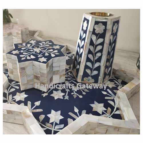 Beautiful Home Decorative Mother Of Pearl Bakhoor Burner Set - Sea Shell Blue | Handmade, Custom Size As Per Buyer Request, Polished Finish