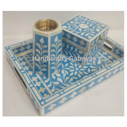 Natural Mother Of Pearl Bakhoor Set 2021 - Natural Sea Shell Material, Custom Size, Sky Blue Color | Handmade Decorative Artisan Craft