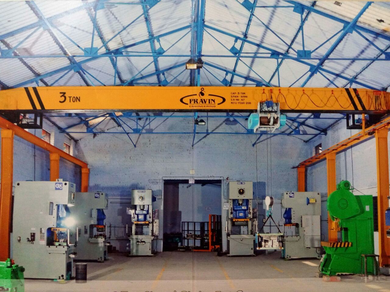 Single Girder E.o.t. Crane - 10 Metric Ton Capacity, 12m Length, 3m/s Lifting Speed | Remote Control Operation, Yellow Finish, Durable Ms Material