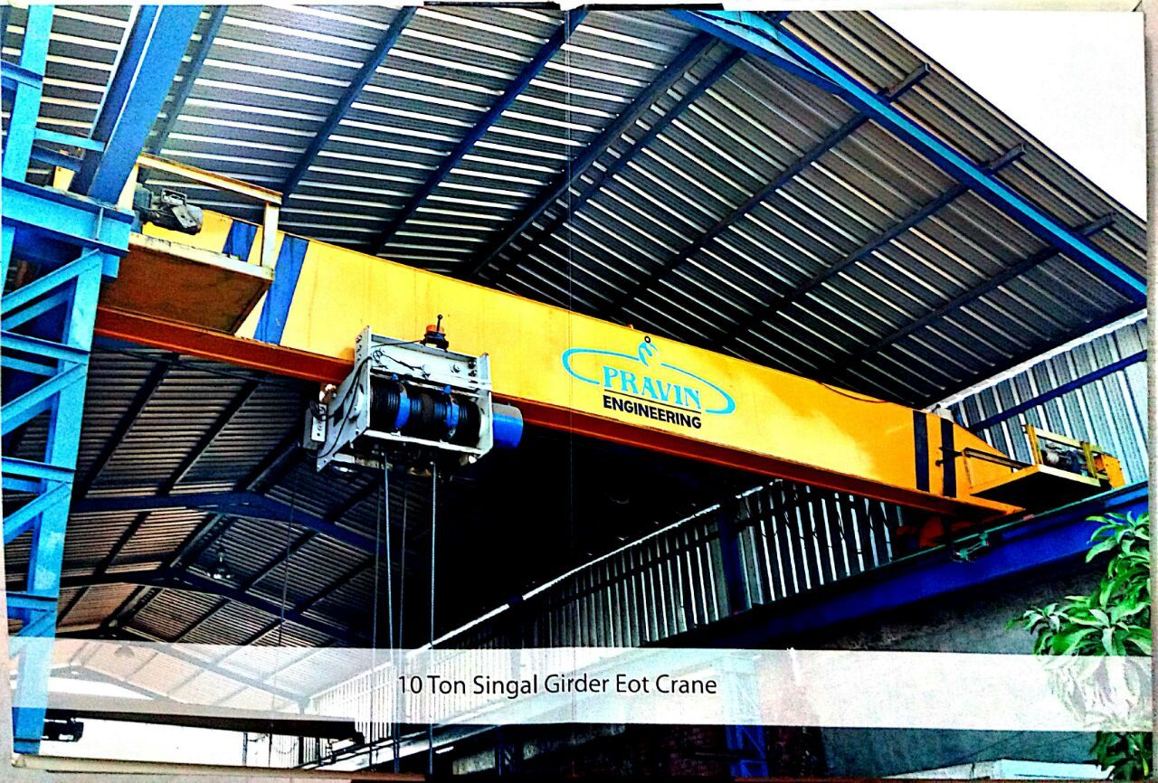 Single Girder E.o.t. Crane - 10 Metric Ton Capacity, 12m Length, 3m/s Lifting Speed | Remote Control Operation, Yellow Finish, Durable Ms Material