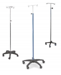 I.V. Stand - Steel Adjustable Height with 18-Inch Base Diameter, Blue Color and 5 Caster Wheels, 10 lbs Weight Capacity