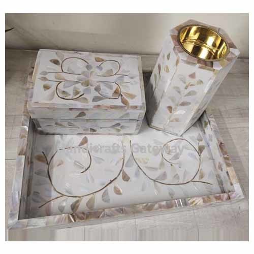 नेचुरल सी शेल व्हाइट मदर ऑफ़ पर्ल इनले बखूर गिफ्ट सेट ग्रेड: पहला