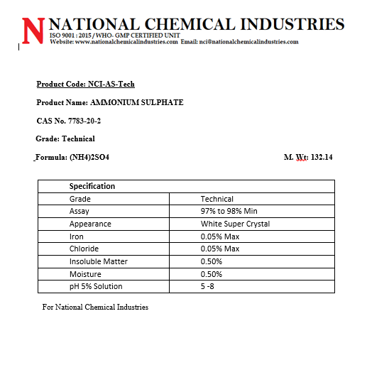 Ammonium Sulphate - Technical Grade 132.14 G/mole | White, Odorless, Soluble In Water, Non-flammable, Versatile Applications In Agriculture And Industry