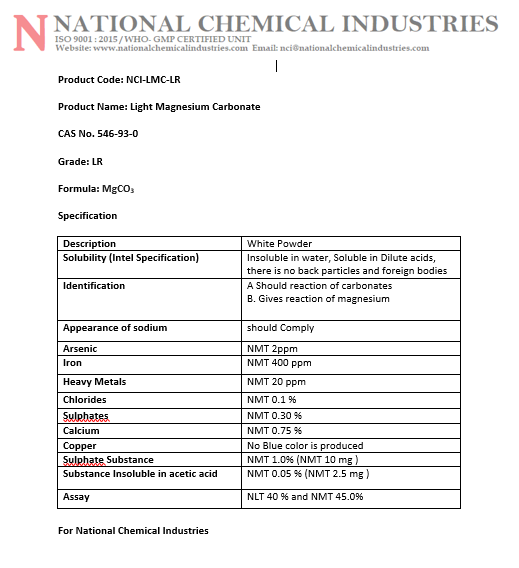 Light Magnesium Carbonate (Lmc) Powder Boiling Point: 333.6 0c