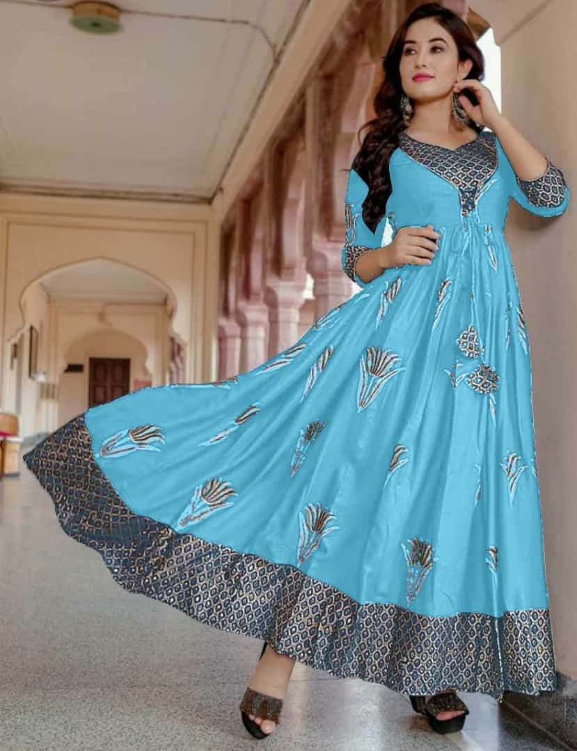 Reyon Kurti - 14kg Heavy Rayon Foil Print Breathable & Washable Available In Sizes M-2xl Ethnic Casual Dress For Ladies