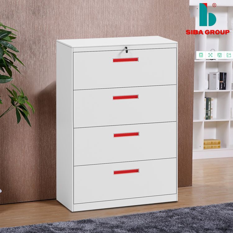 Adjustable Modern Siba 4 Drawer Lateral Filing Cabinet - Steel Material, 1305x900x450mm Size, 0.6mm Thickness, Contemporary Design - Efficient Storage Solution For Office Organization