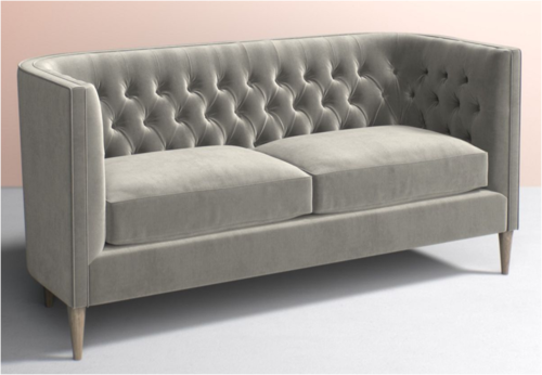 Designer Sofa - Velvet, 85 X 31 X 35 Inches, Gray Color - Wooden Legs, Assembly Required